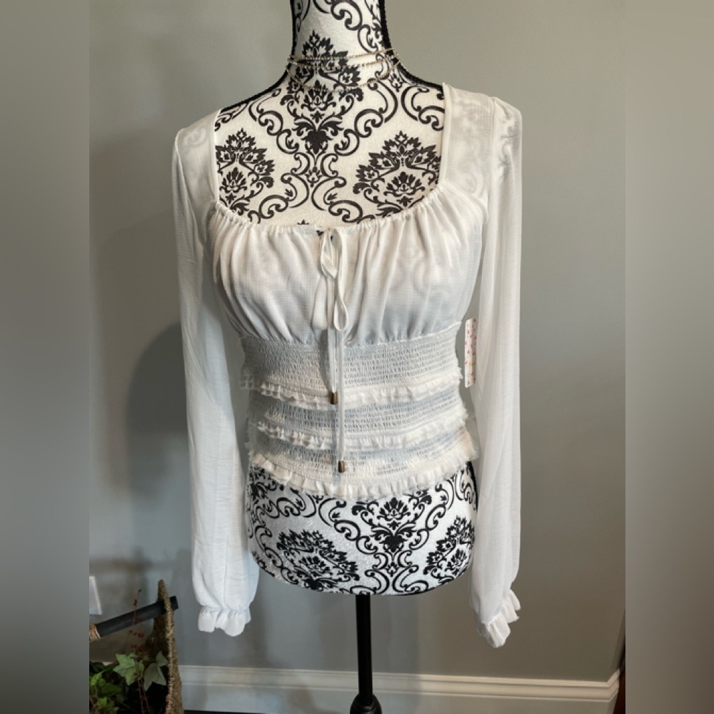 Free People White Long Sleeve Top